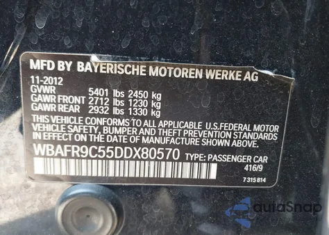 2013 BMW 550I z USA, uszkodzony, nr VIN WBAFR9C55DDX80570